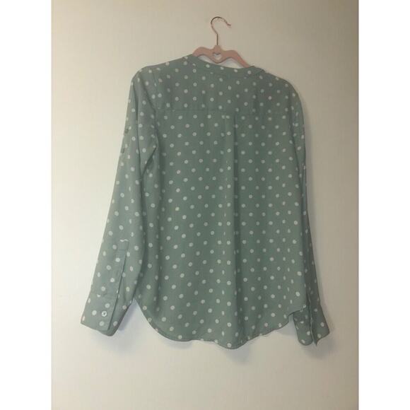 Express Shirt Womens Size xs Green Polka Dot Roll Tab Sleeve Button Front Preppy - Picture 5 of 8